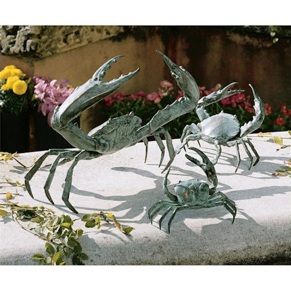 Realistic Crab Cast Bronze Garden Statue Set Trio Three Sculpture
